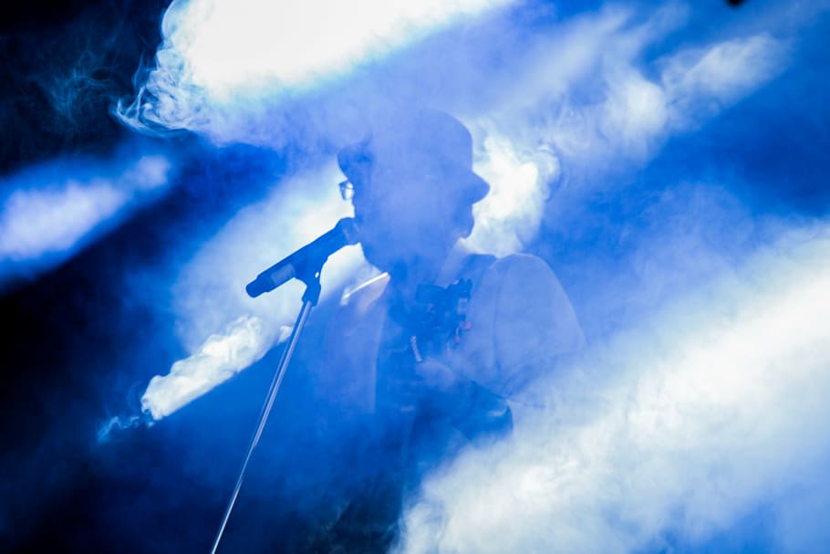man, singing, covered, fog, concert, singer, music, musician, performance, microphone