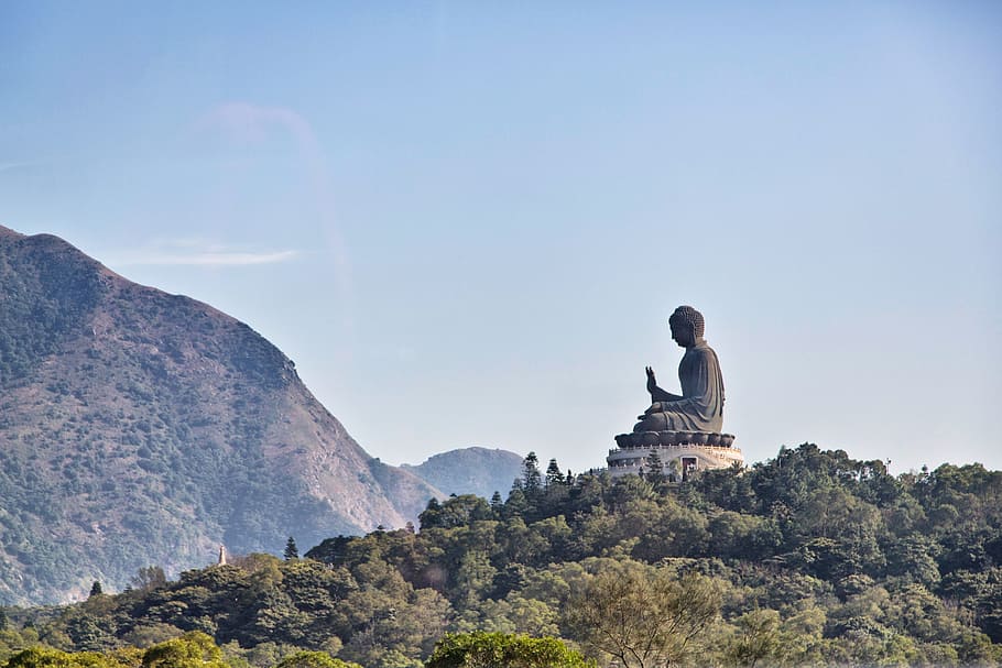 mountain, daytime, Buddha statue, buddha, hong kong, asia, statue, buddhism, travel, lantau