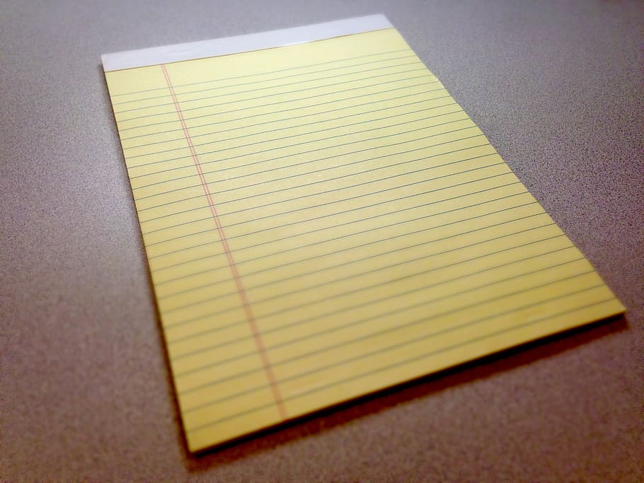 yellow paper pad, notepad, pad, paper, yellow, legal pad, notes, office, notebook, message