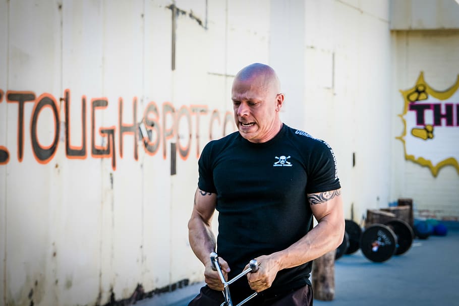 man, holding, gray, exercise equipment, sled pull, pulling sled, pulling weight, crossfit, strongman, fitness