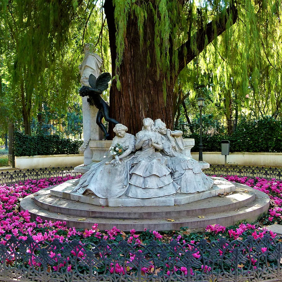 seville, monument, roundabout, park, poetry, fountain, statue, park - Man Made Space, famous Place, flower