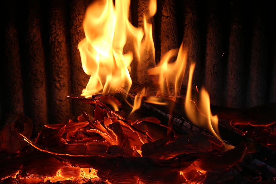 fire, flame, grill, warm, wood, burn, mood, embers, heat, light