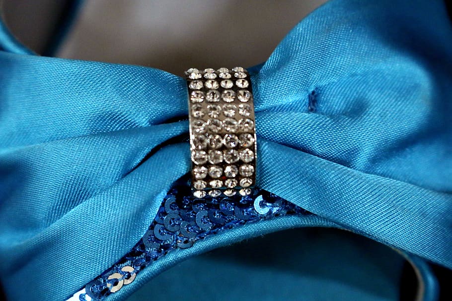 berlian imitasi, busur, satin, biru, payet, sepatu, mode, merapatkan, perhiasan, pakaian