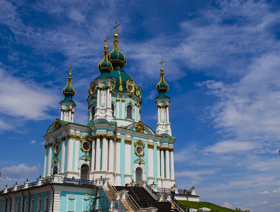 iglesia, templo, catedral, cúpula, cruz, cielo, azul, campana, religioso, ortodoxo
