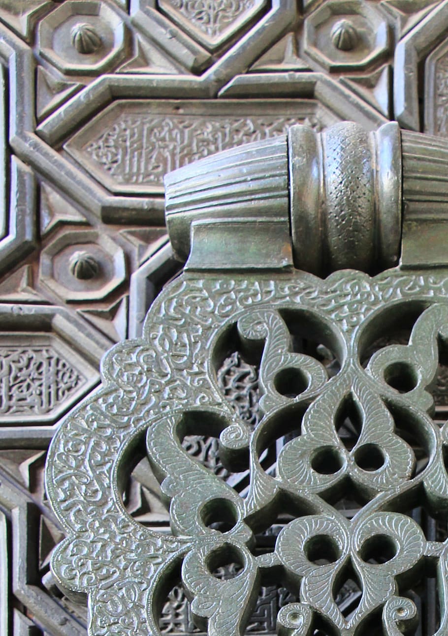 logam, pengetuk pintu, pengetuk, antik, menangani, dekorasi, tradisional, kunci, besi, spanyol