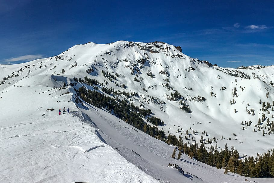 cubierto de nieve, montaña, azul, cielo, esquí, nieve, invierno, frío, deporte, esquiador