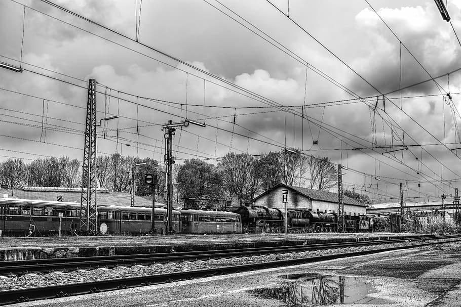 dramatic, blackjack, nostalgic, train, railway station, black white, railway, seemed, platform, leave