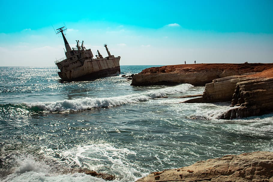 wreck, cyprus, sea, abandoned, ship, paphos, tourism, the coast, old, damaged