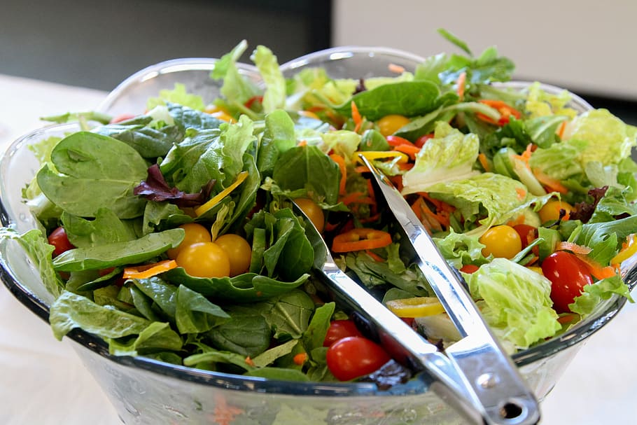 ensalada, lechuga, tomate, saludable, vegetal, verde, comida, cena, vegetariano, verduras frescas