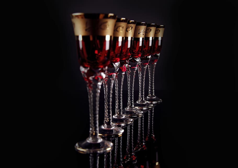 red, wine glass, set, glass, contrast, composition, light, texture, dark, alcohol