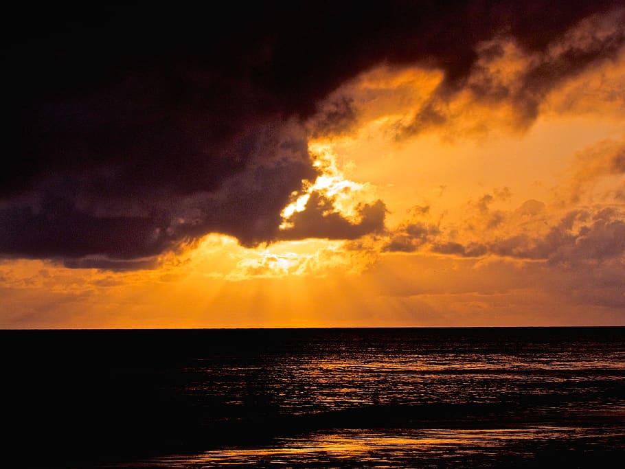 matahari terbit, kontras, australia, langit, awan, pagi, lanskap, refleksi, air, laut