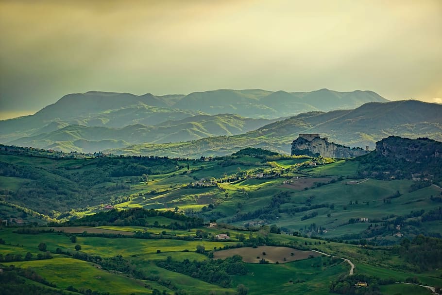 pemandangan, alam, gewitterstimmung, San Marino, pegunungan, hijau, bukit, indah, langit, panorama