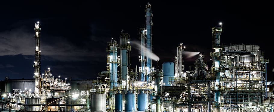 night view, panorama, factory, oil-related plant, architecture, metal, osaka bay shore area, japan, industry, night