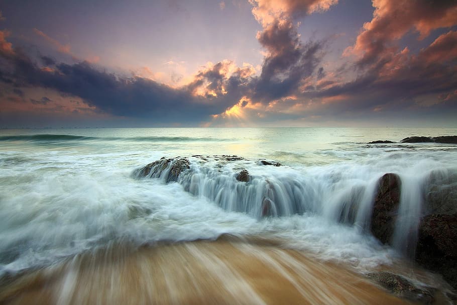 ocean landscape, water time-lapse, Ocean, Landscape, water, time-lapse, nature, public domain, sea, wave
