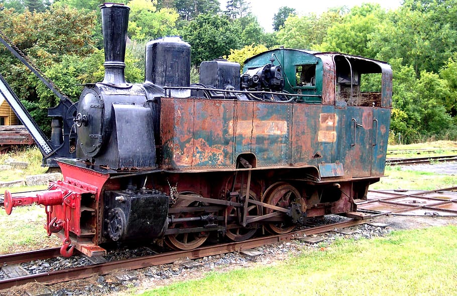 Locomotora, viejo, óxido, plancha de vapor, transporte ferroviario, vía, vía férrea, tren, modo de transporte, abandonado