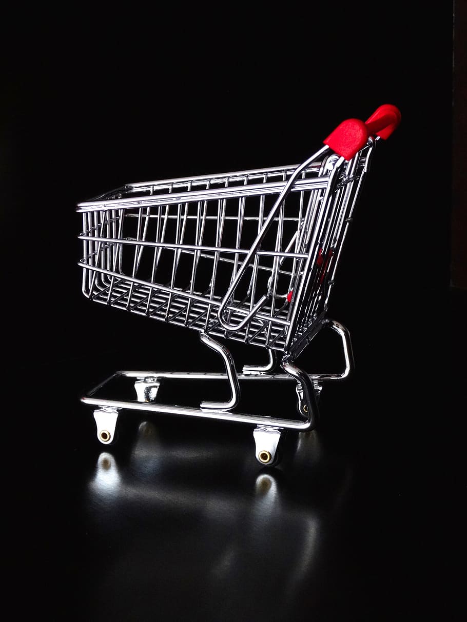 gray, red, shopping cart, dare, basket, bassinet, purchasing, shopping, chrome, shiny
