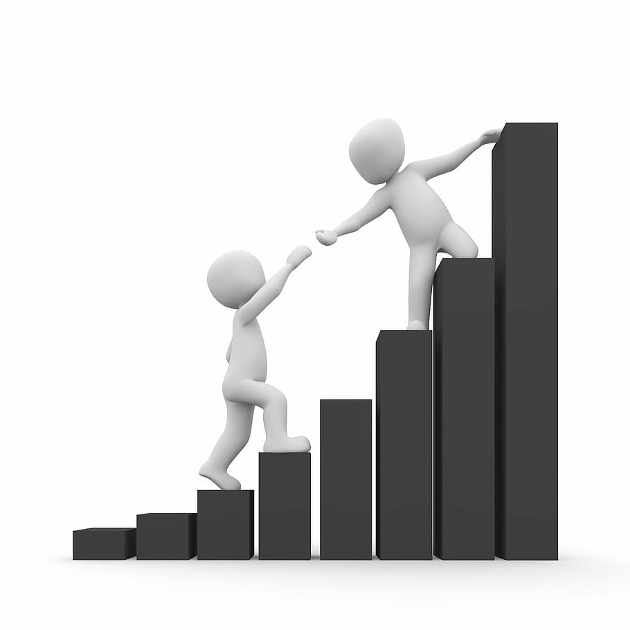 two, person, climbing, black, blocks illustration, financial equalization, help, stock exchange, pay, graph