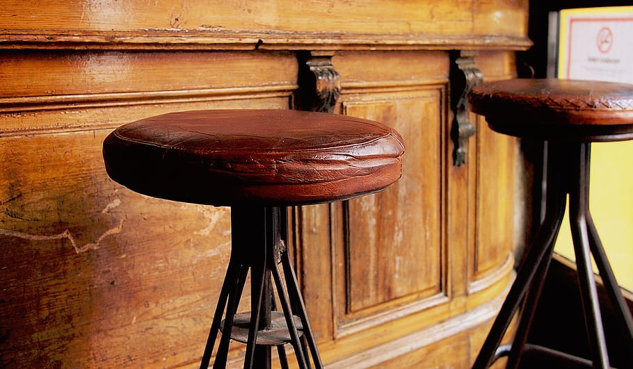 wood, brown, old, bar, stool, wood - material, indoors, seat, wall - building feature, chair