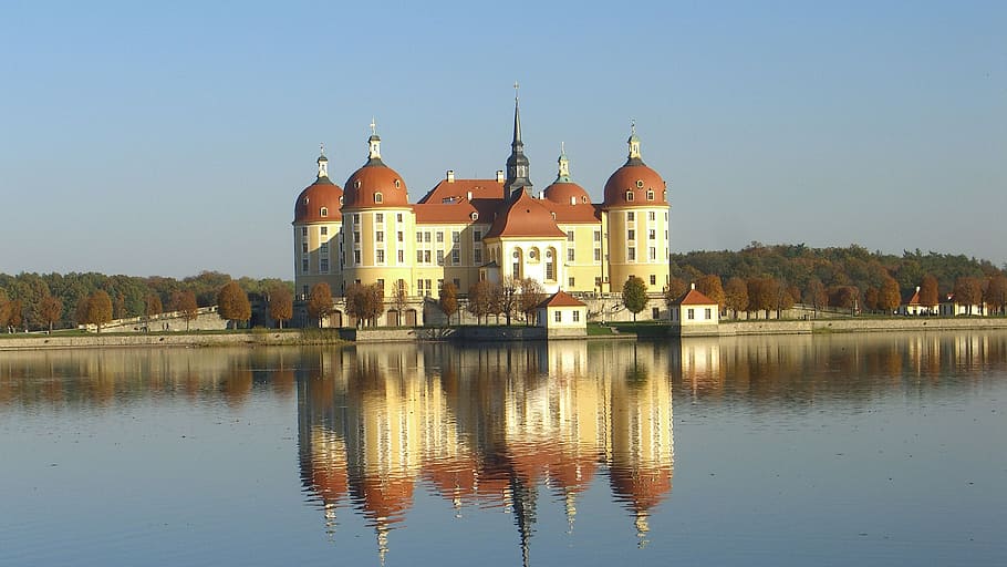 moritz castle, castle, history, historically, pond, water, reflection, building exterior, architecture, built structure