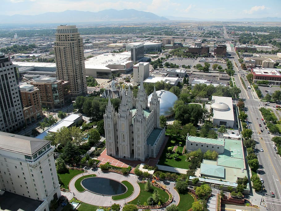 salt lake city, utah, Cityscape, Salt Lake City, Utah, metro, public domain, towers, United States, urban, aerial View