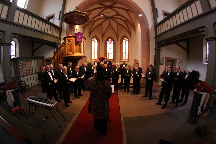 orchestra, singing, church, church choir, choir, choral singing, chrosaenger, singer, altar, christianity