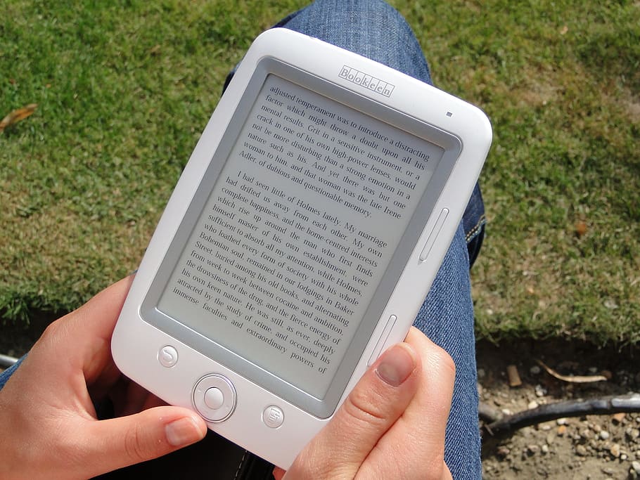 person, using, white, e-book reader, reading, book, read, touch screen, e book, e reader