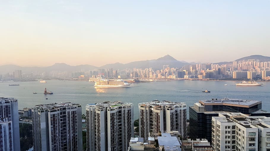 victoria bay, view, hong kong, city, harbour, cityscape, hongkong, architecture, building exterior, water