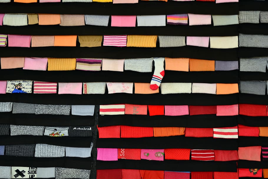 socks, exposition, amsterdam, multi colored, large group of objects, pattern, full frame, indoors, backgrounds, abundance