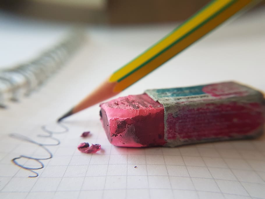 writing, learning, eraser, pink, rubber, used, pencil, abc, teaching, changes