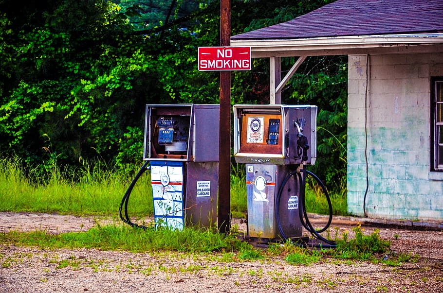 pompa bensin coklat, ditinggalkan, pergi, pompa bensin, negara bagian selatan, amerika serikat, amerika, komunikasi, pompa bahan bakar, pengisian bahan bakar