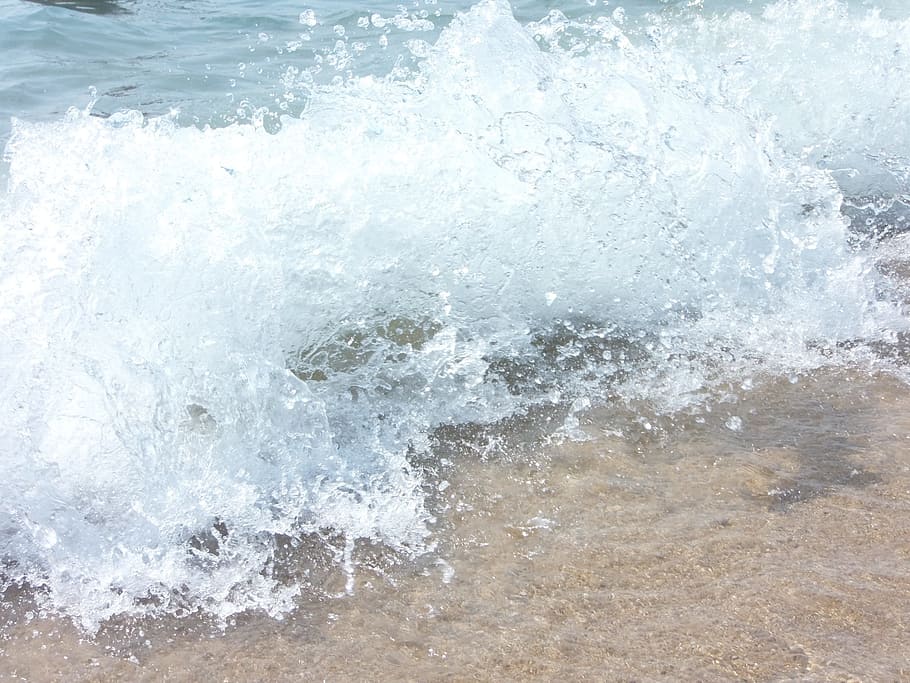 waves crashing shoreline, sea, waves, ocean, blue, nature, water, tropical, coast, surf
