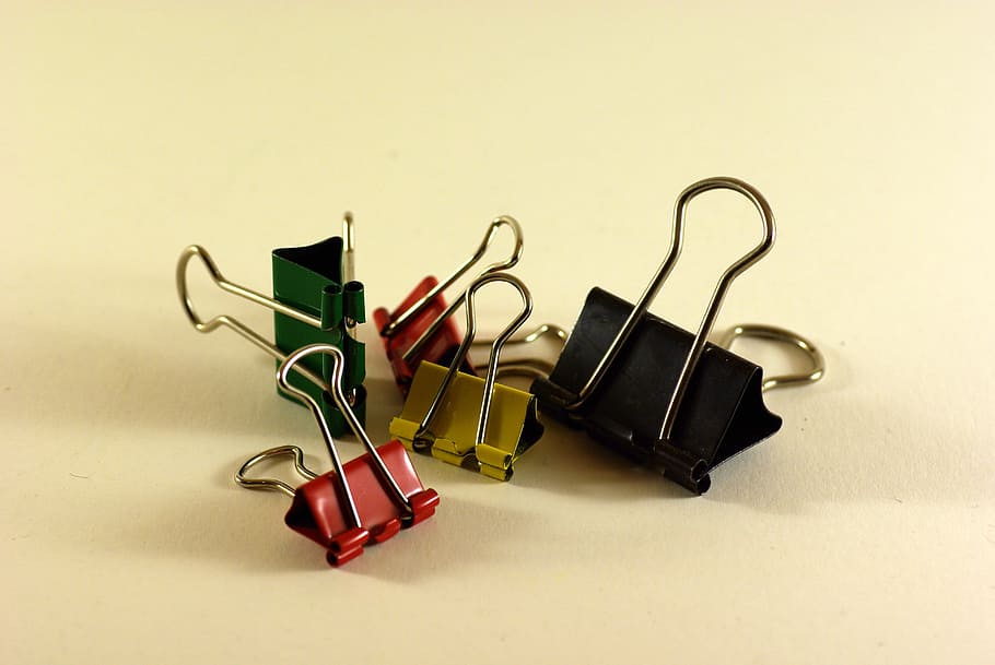 foldback clips, Office Supplies, Foldback, Clips, mulberry jam, colorful, studio shot, colored background, connection, paper clip