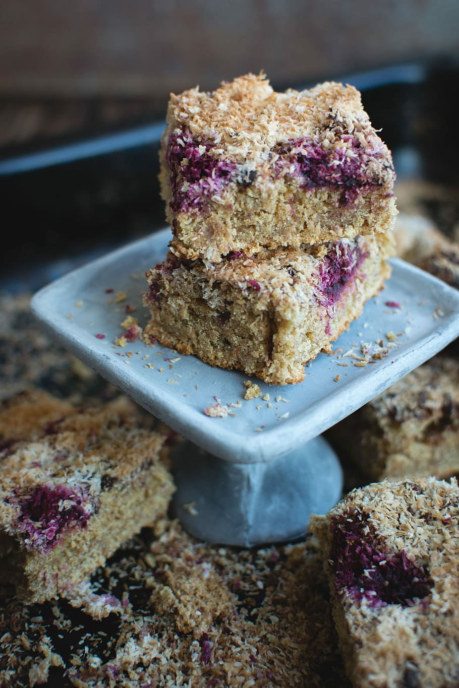 whole, wheat cake, cherries, coconut, Whole wheat, cake, close up, dessert, pastry, sweet
