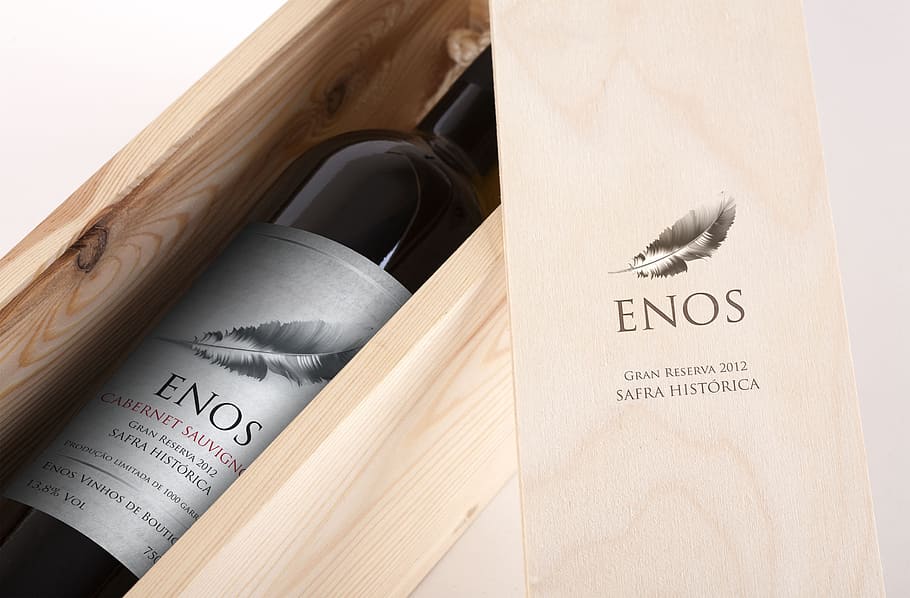 botol enos, di dalam, kayu, kotak, anggur, vinho, vinicola, kilang anggur, brasil, cabernet