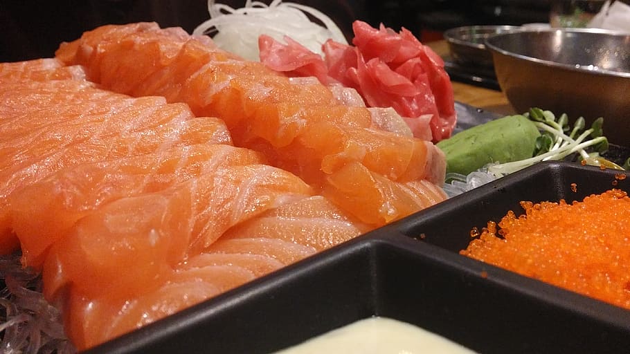 salmon, unlimited refills, fresh, fish, red fish, sashimi, sushi, food, see food, japanese
