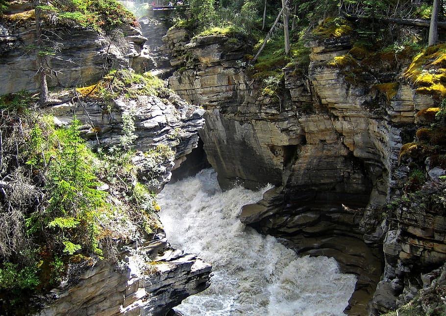 Athabasca, Falls, Rocky Mountain, Canadá, atracción turística, paisaje, escenografía, naturaleza, agua, deterioro