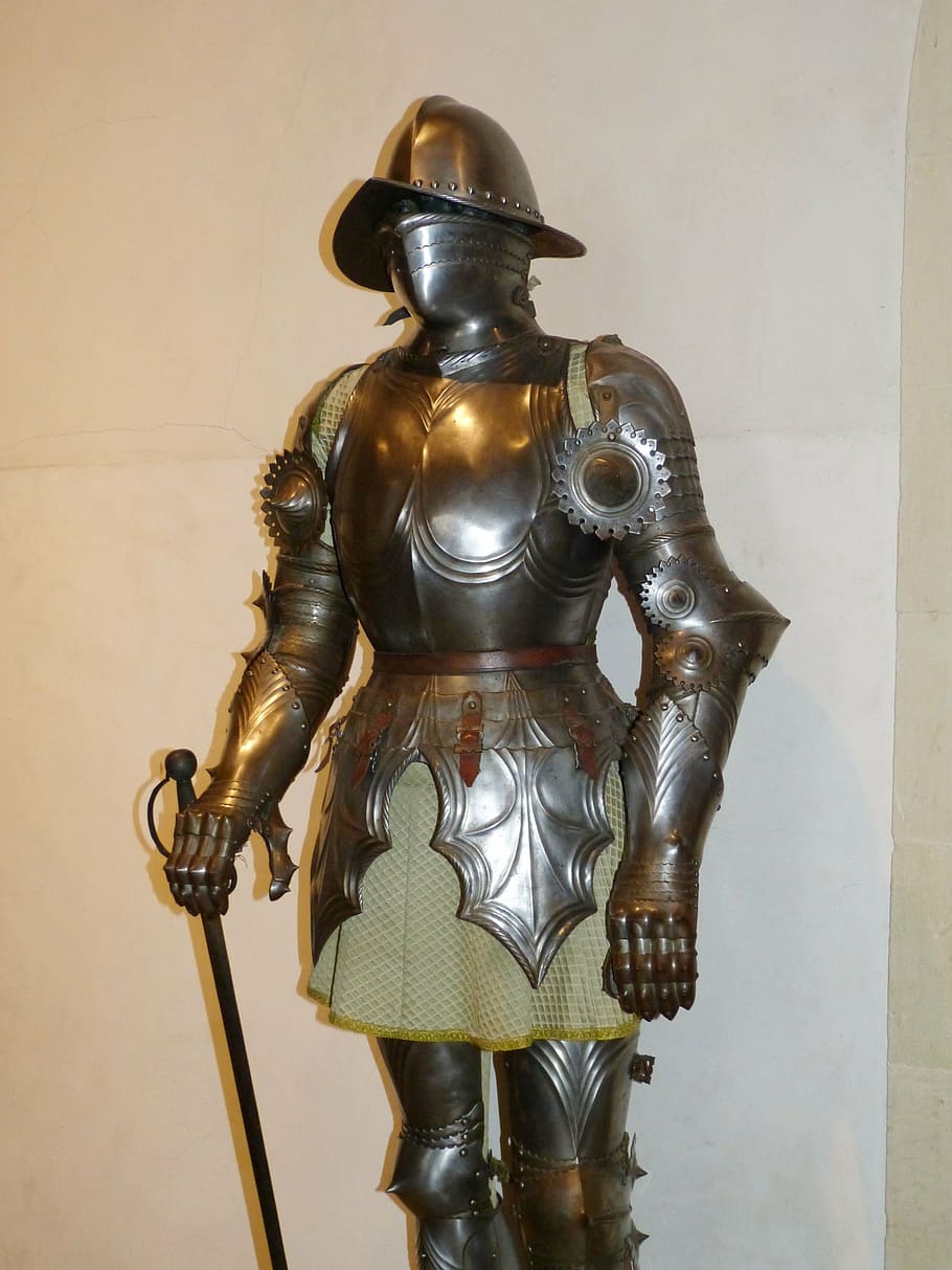 ksatria, baju besi, abad pertengahan, ritterruestung, harnisch, logam, perkelahian, secara historis, helm, panzer