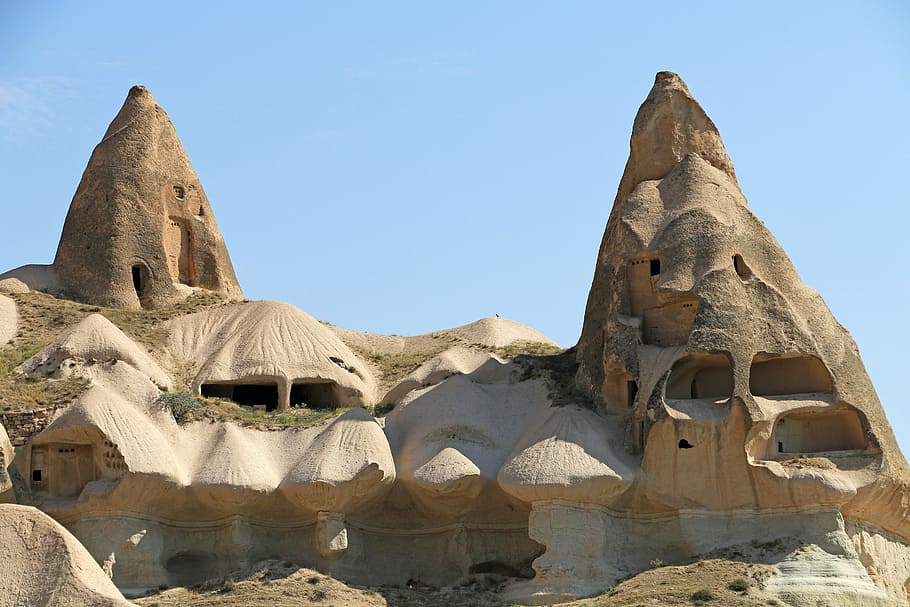rumah, Chimney, Cappadocia, Turki, kuno, budaya, foto, domain publik, batu, rumah batu