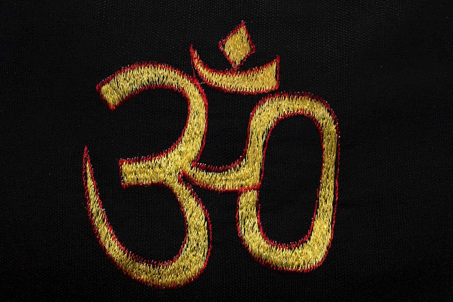 aum, embroidered, black, garment, Background, Black, Yellow, Om, India, yellow, symbol