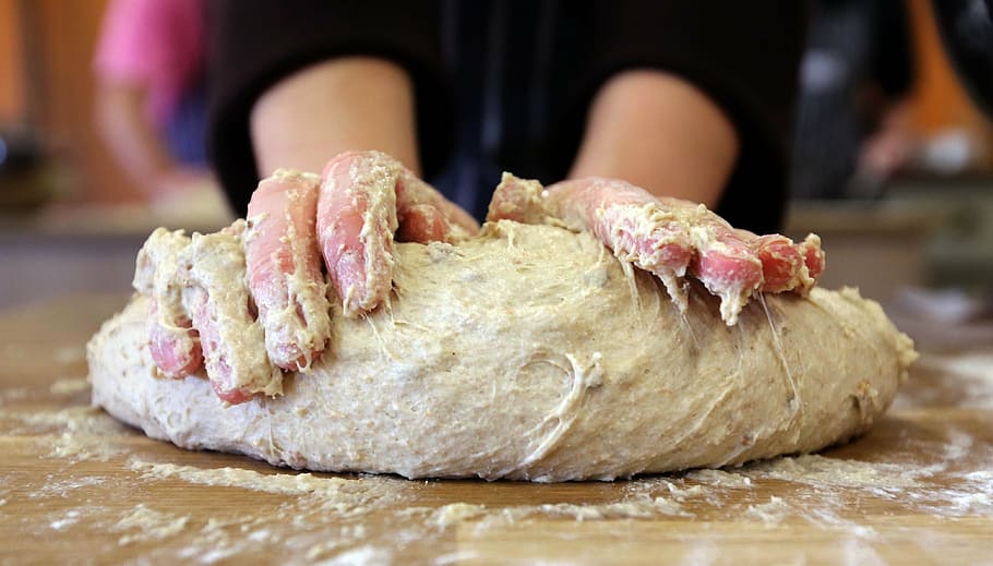 person rolling dough, bread making, challa, hafrashat challa, food, meat, freshness, food and drink, dough, flour