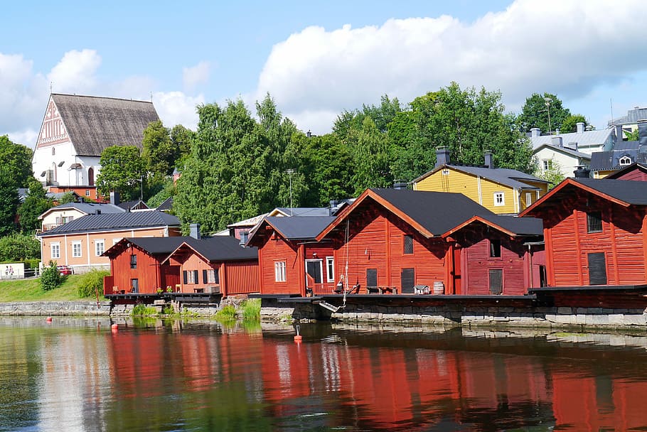 Wooden, Houses, Old Town, Town, River, Finnish, wooden houses, river, porvoo, finland, historic old town