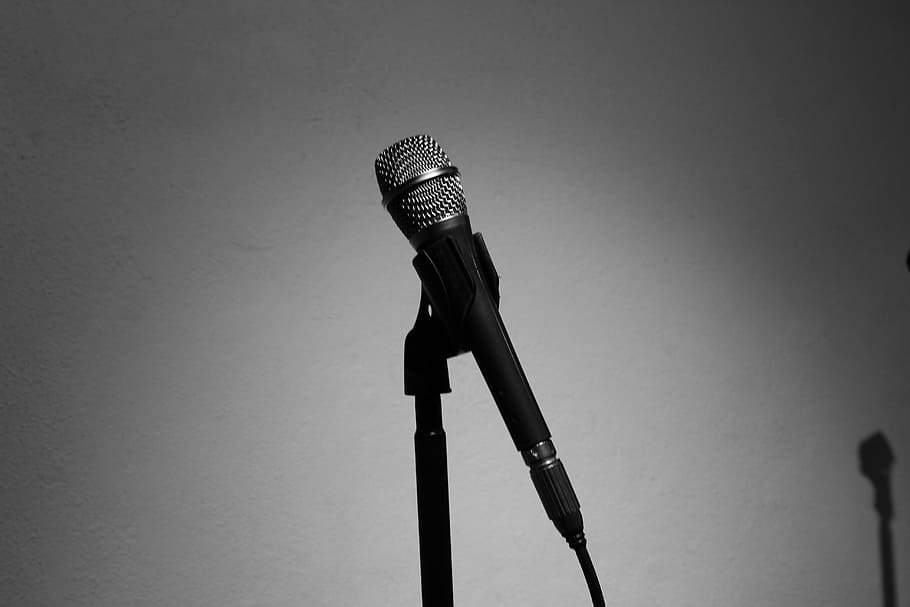 black, corded, microphone, stand, recording studio, music, singing, art, input device, indoors