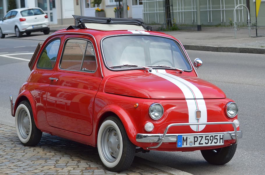 classic, red, white, vehicle, road, fiat 500, oldtimer, cinquecento, automotive, nostalgia