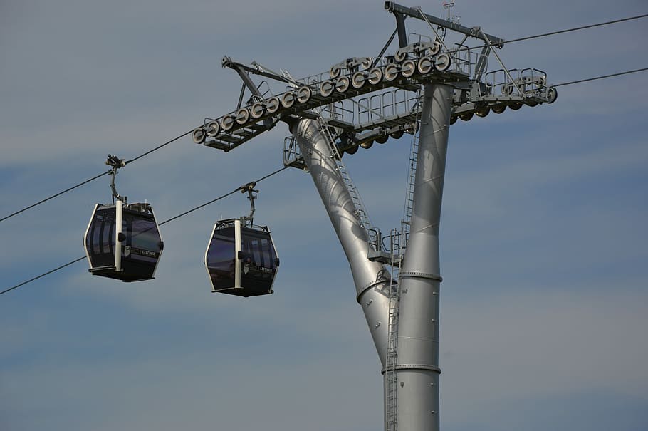 cable car, technology, berlin, sky, nature, low angle view, day, cable, overhead cable car, arts culture and entertainment