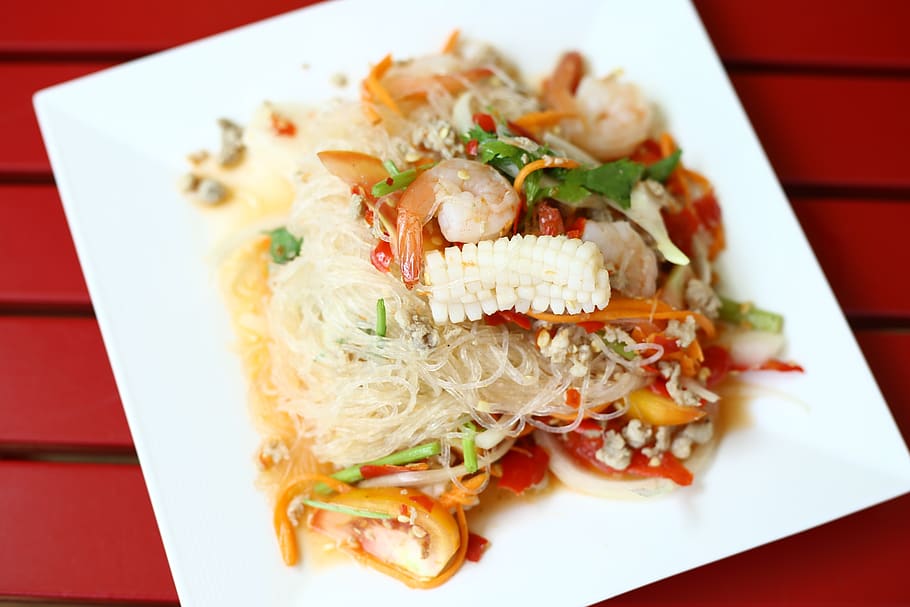 vermicelli salad, food, savory, food and drink, ready-to-eat, healthy eating, freshness, plate, wellbeing, close-up