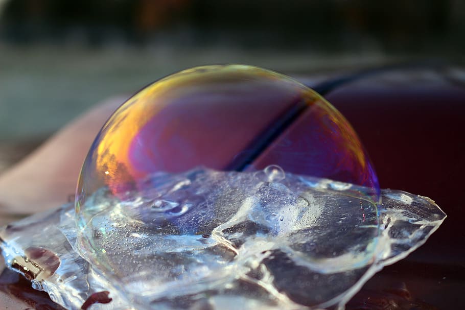bubble, ice, soap bubble, colorful, iridescent, human body part, close-up, outdoors, multi colored, day