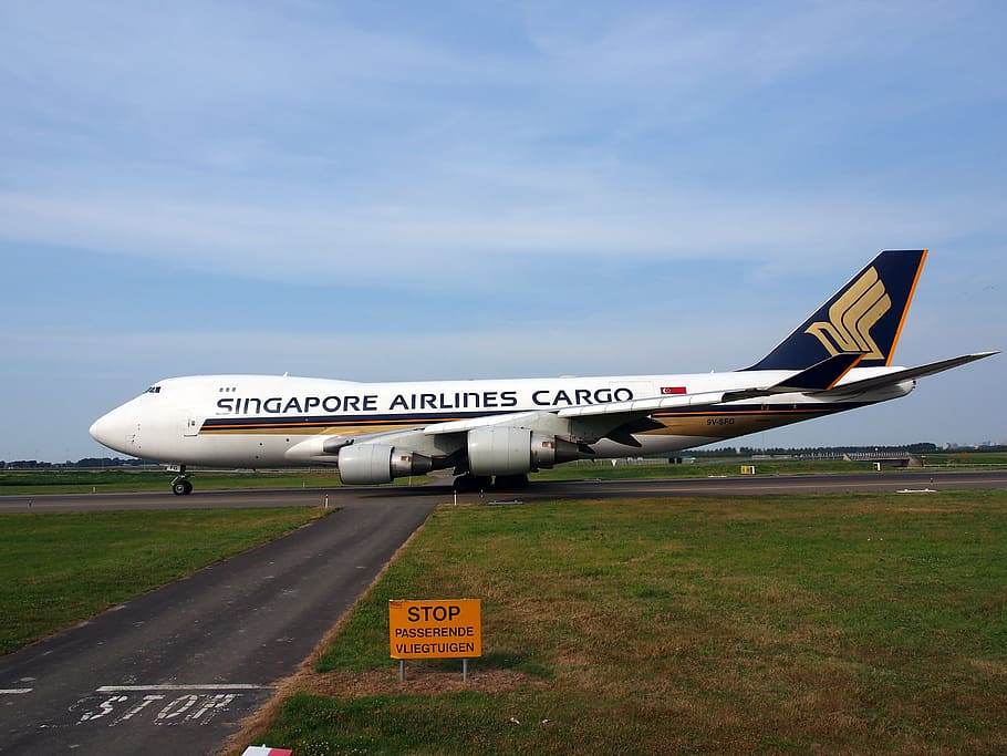 putih, pesawat kargo Singapore Airlines, biru, langit, boeing 747, jumbo jet, Singapore Airlines, kargo, pesawat terbang, pesawat