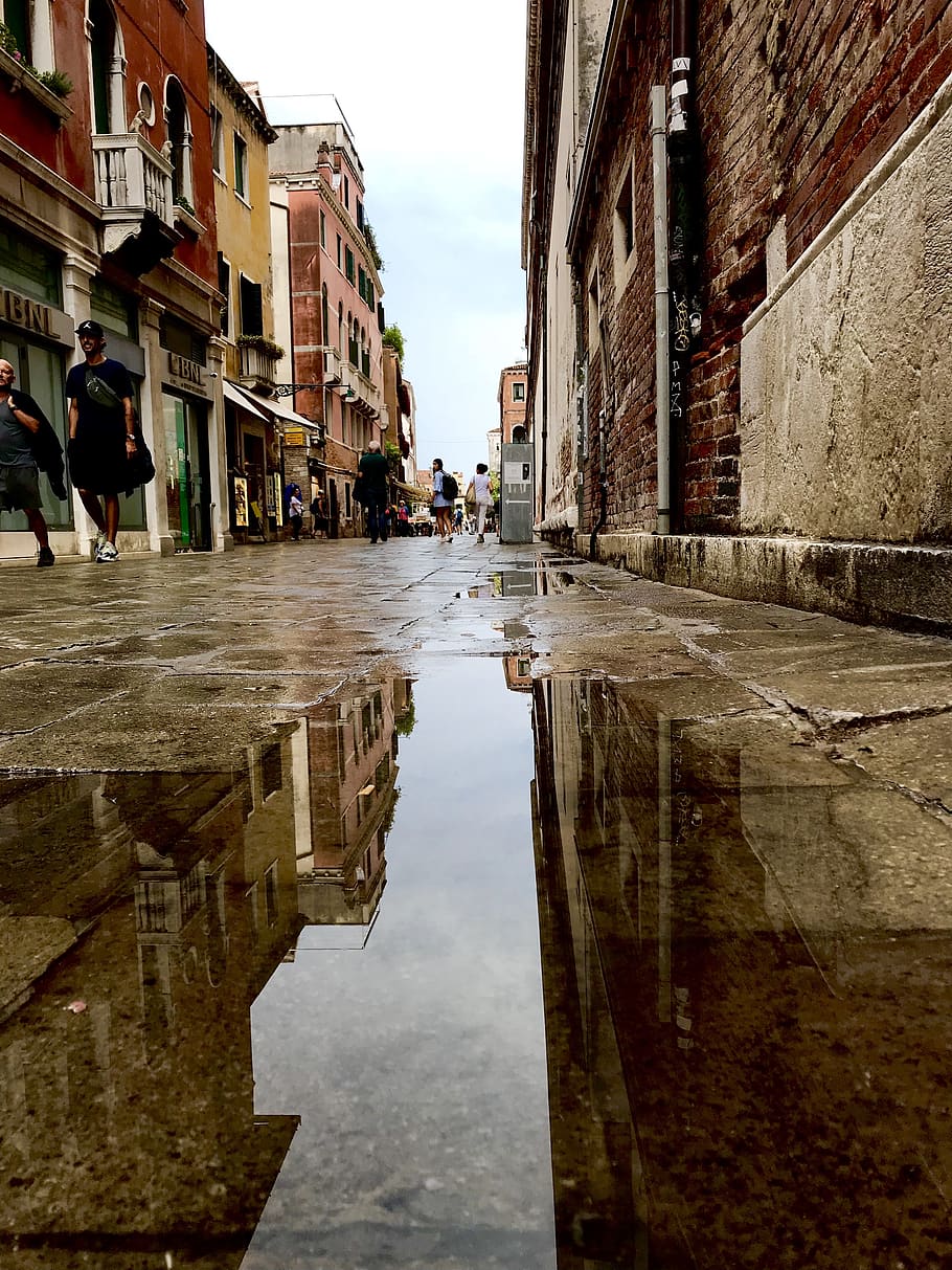 wet alley, wet, italy, alley, venice, building exterior, architecture, built structure, city, water