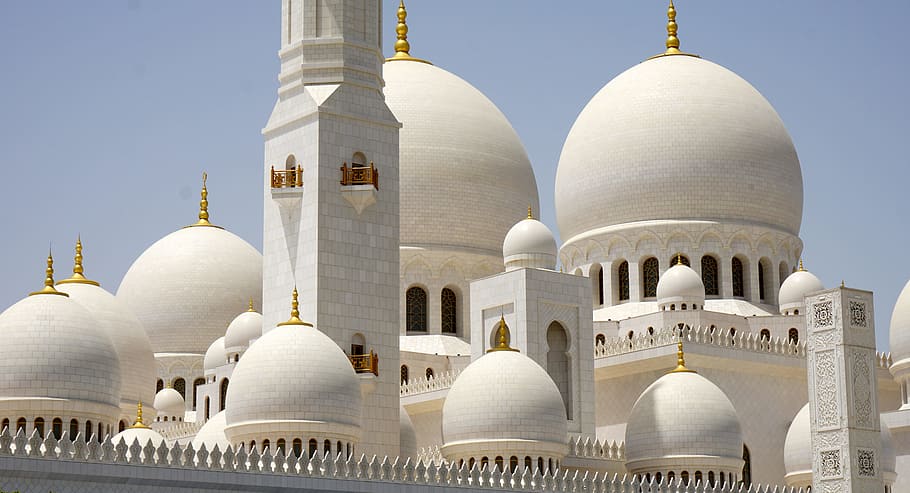 mezquita de hormigón blanco, jeque zayed, gran mezquita, mezquita blanca, abu dhabi, religión, exterior del edificio, arquitectura, cúpula, estructura construida