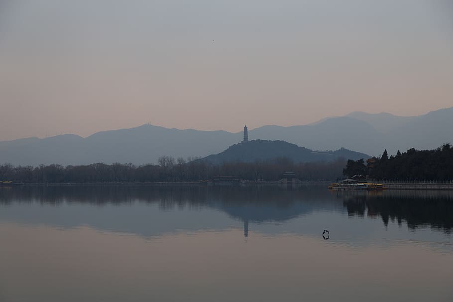 aguas, lago, reflejo, tarde, lago kunming, palacio de verano, beijing, cielo, agua, paisajes - naturaleza